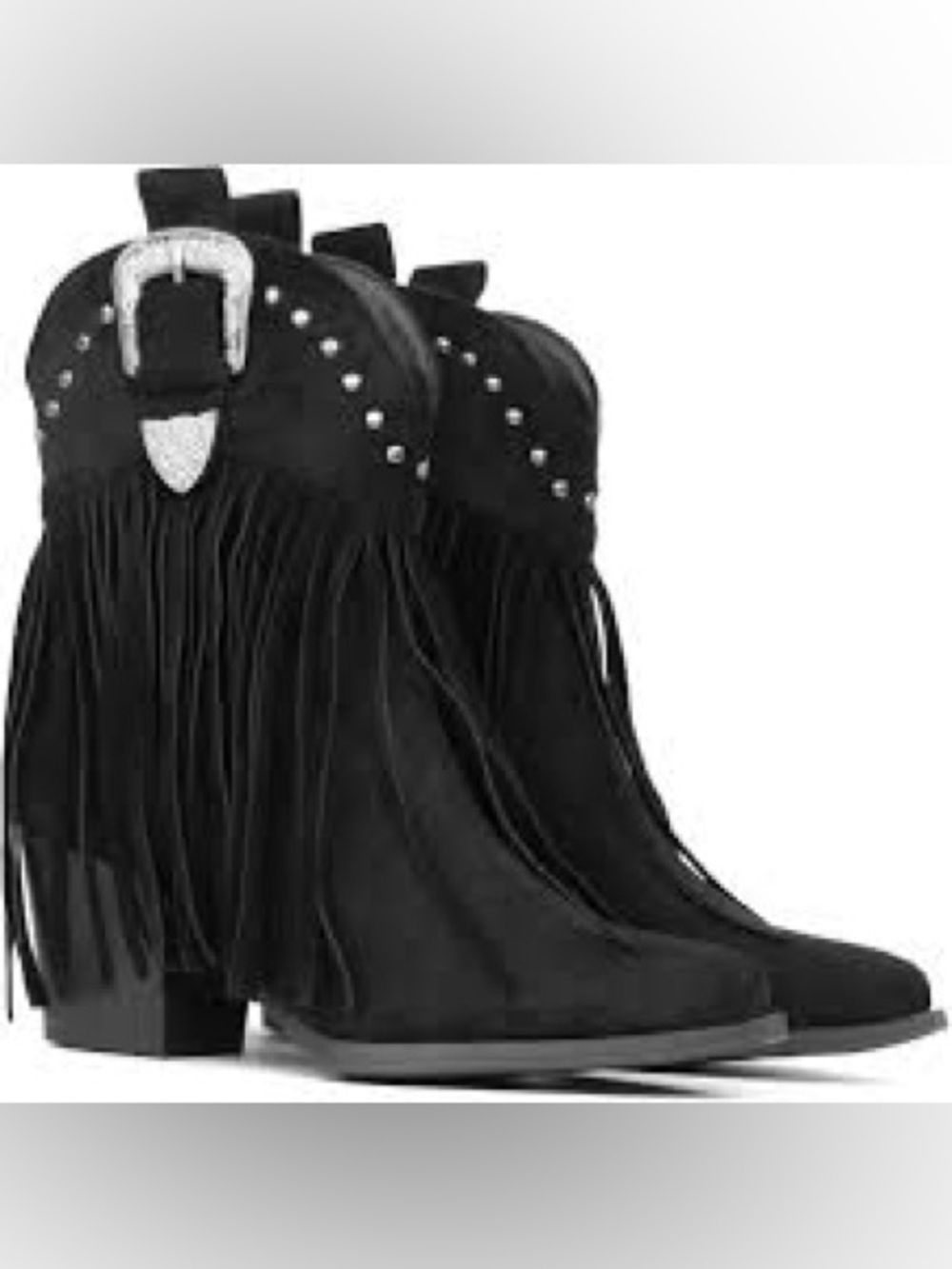 Black Fringe Western Ankle Boots
